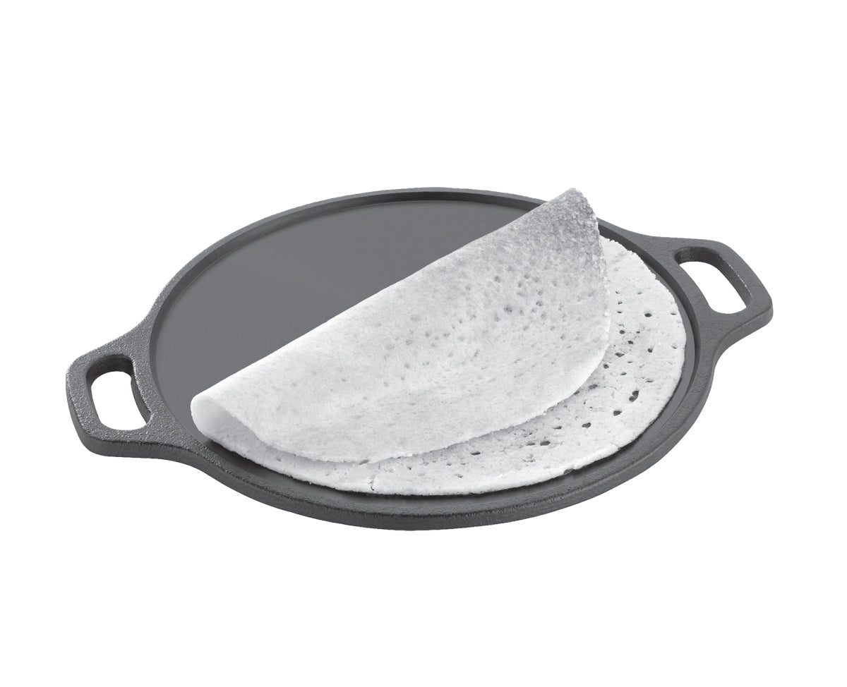 Highkind Pre-Seasoned Cast Iron Dosa Tawa with Premium Extra Coating (12  inches) Perfect for Cooking on Gas, Induction and Electric Cooktops,Black