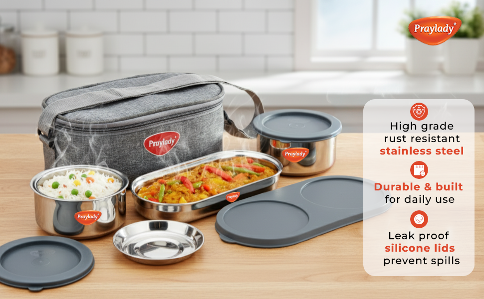Lunch Mate Duo + | Insulated Lunch Box Set with 2 S.S 300ml Containers & 1 Chapati Box (475ml)
