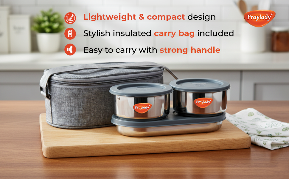 Lunch Mate Duo + | Insulated Lunch Box Set with 2 S.S 300ml Containers & 1 Chapati Box (475ml)