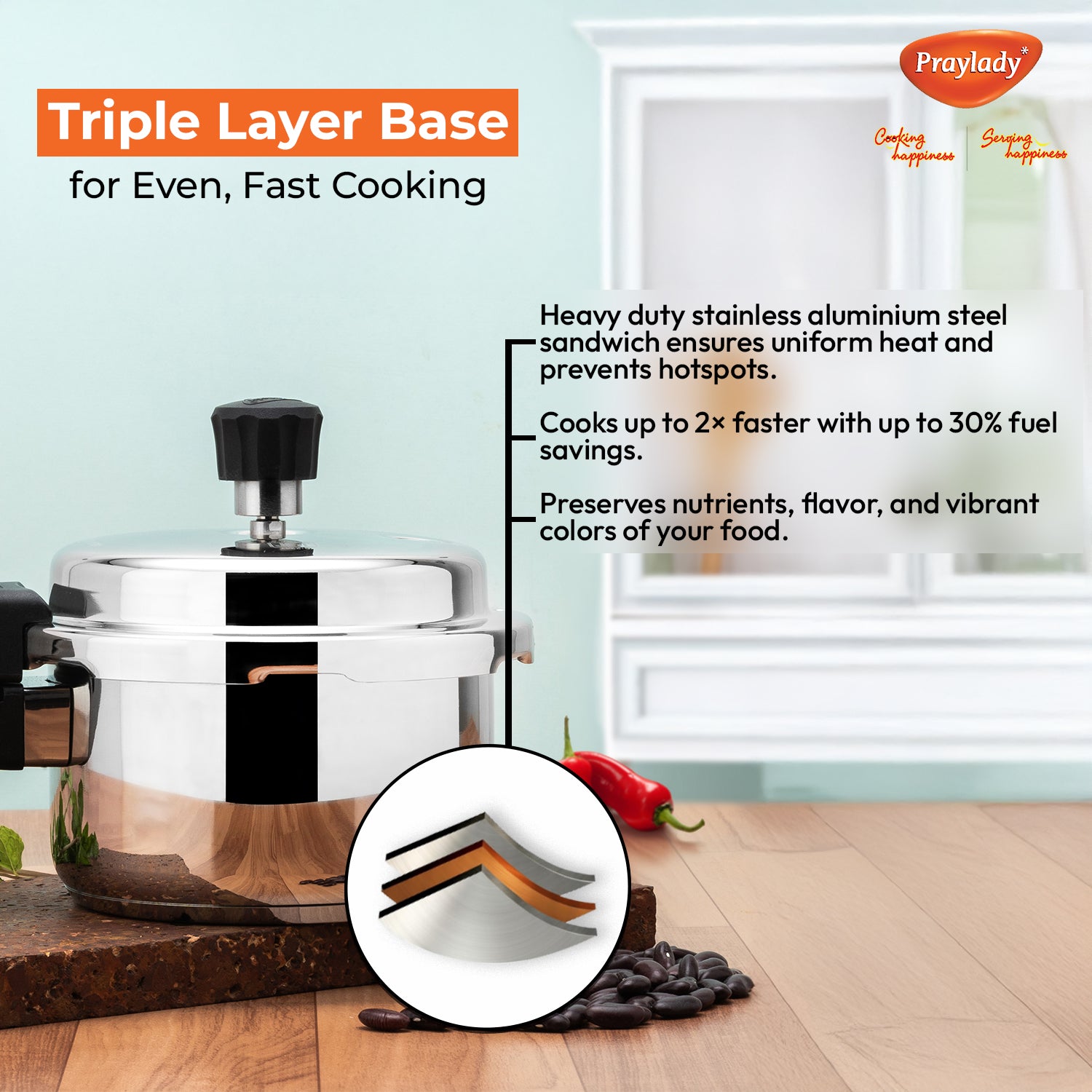 3ply Base Regular Stainless Steel Pressure Cooker