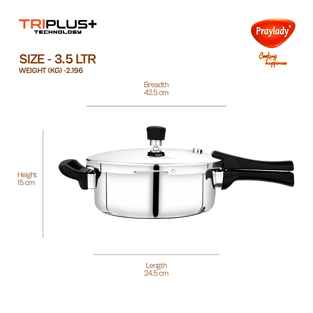 Praylady TRIPLUS Triply Stainless Steel Cooker Combo | 3.5L Pressure Pan + 5.0L Cooker with Common Lid | Induction & Gas Compatible | Safe, Durable & Versatile Cookware Combo for Everyday Cooking