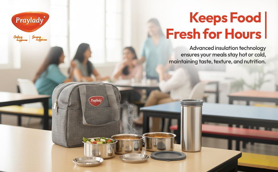 Lunch Mate Trio + | Insulated Lunch Box Set with 3 × 300 ml Steel Containers & 500 ml Tumbler