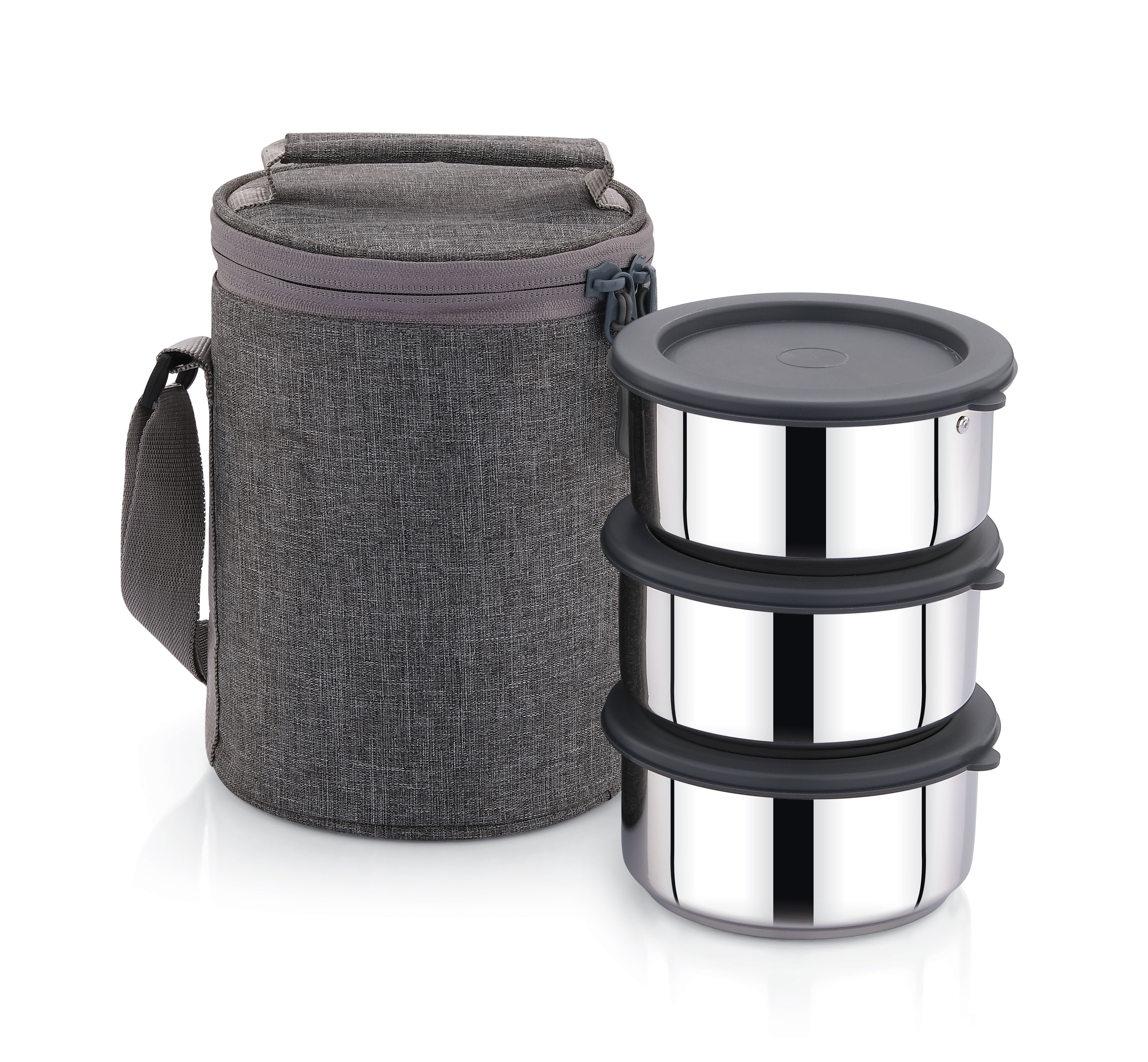 Praylady Lunchmate 300x3 | Stainless Steel 3-Container Insulated Tiffin with Leak-Proof Silicone Lids & Heat-Retaining Bag | Hot & Cold Lunch Box for Office, School & Travel