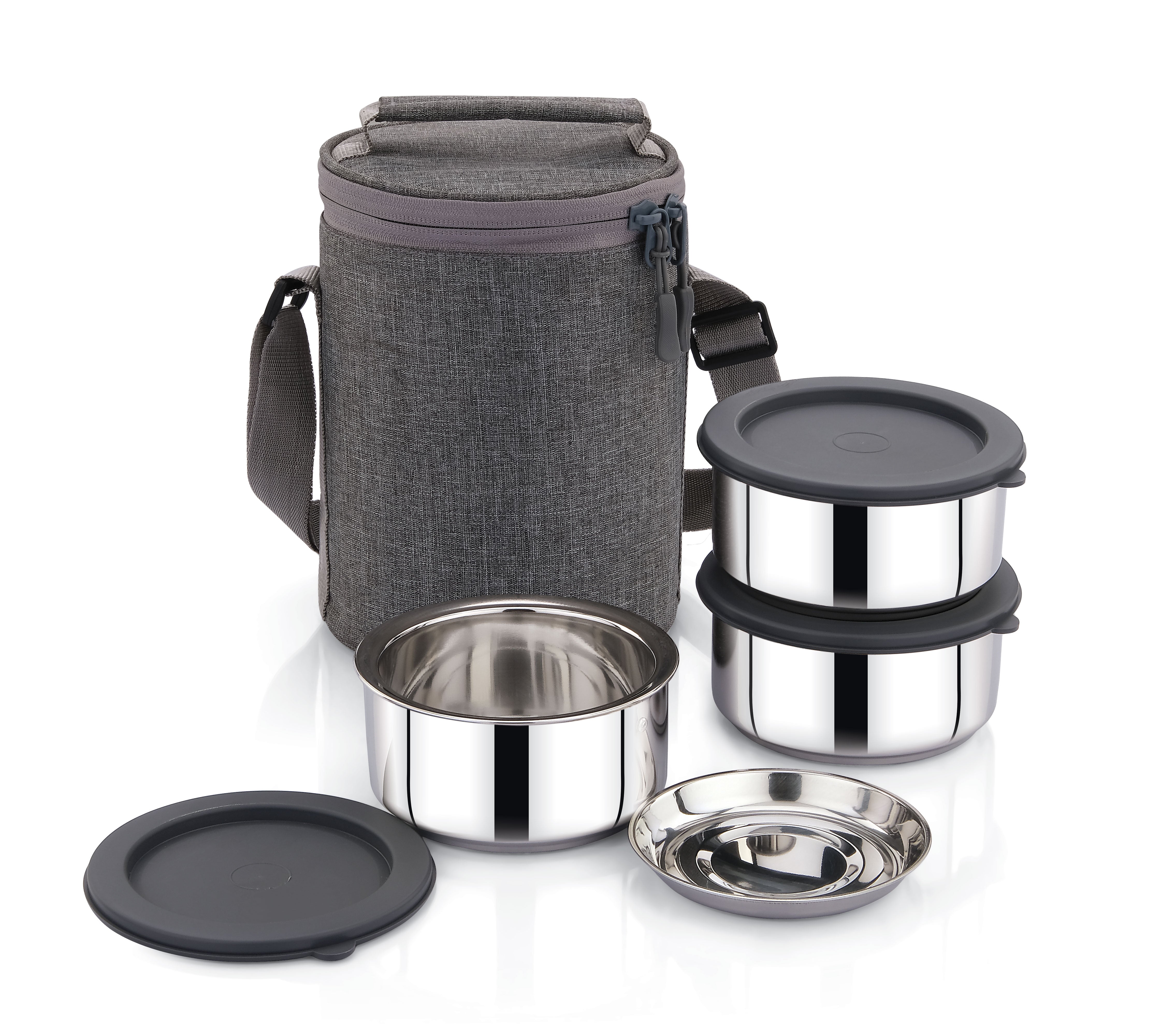 Praylady Lunchmate 300x3 | Stainless Steel 3-Container Insulated Tiffin with Leak-Proof Silicone Lids & Heat-Retaining Bag | Hot & Cold Lunch Box for Office, School & Travel