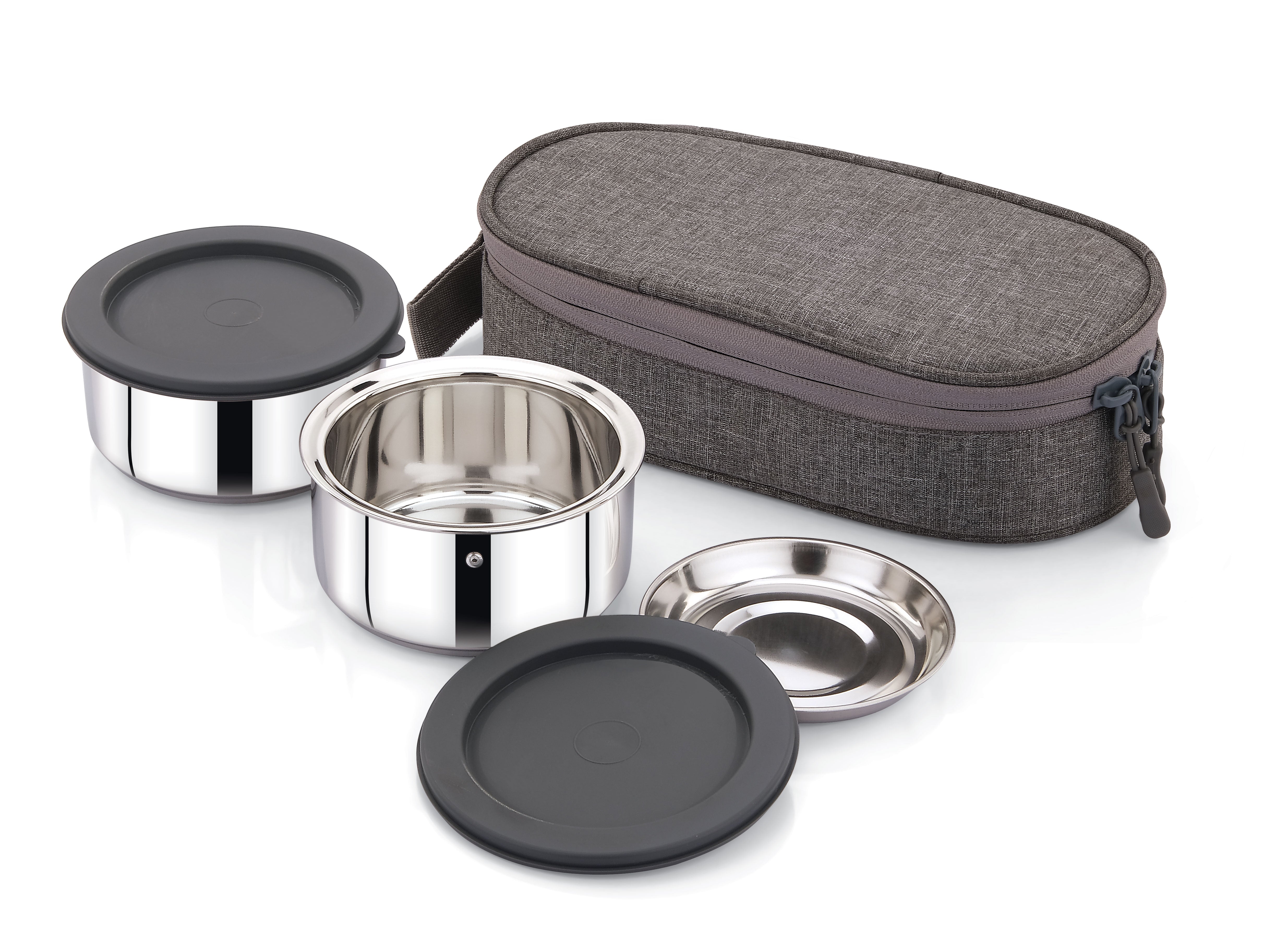 Praylady Lunchmate 300x2 | Stainless Steel 2-Container Insulated Lunch Box with Food-Grade Silicone Lid | Leak-Proof, Hot & Cold Tiffin with Bag | Keeps Food Fresh & Warm
