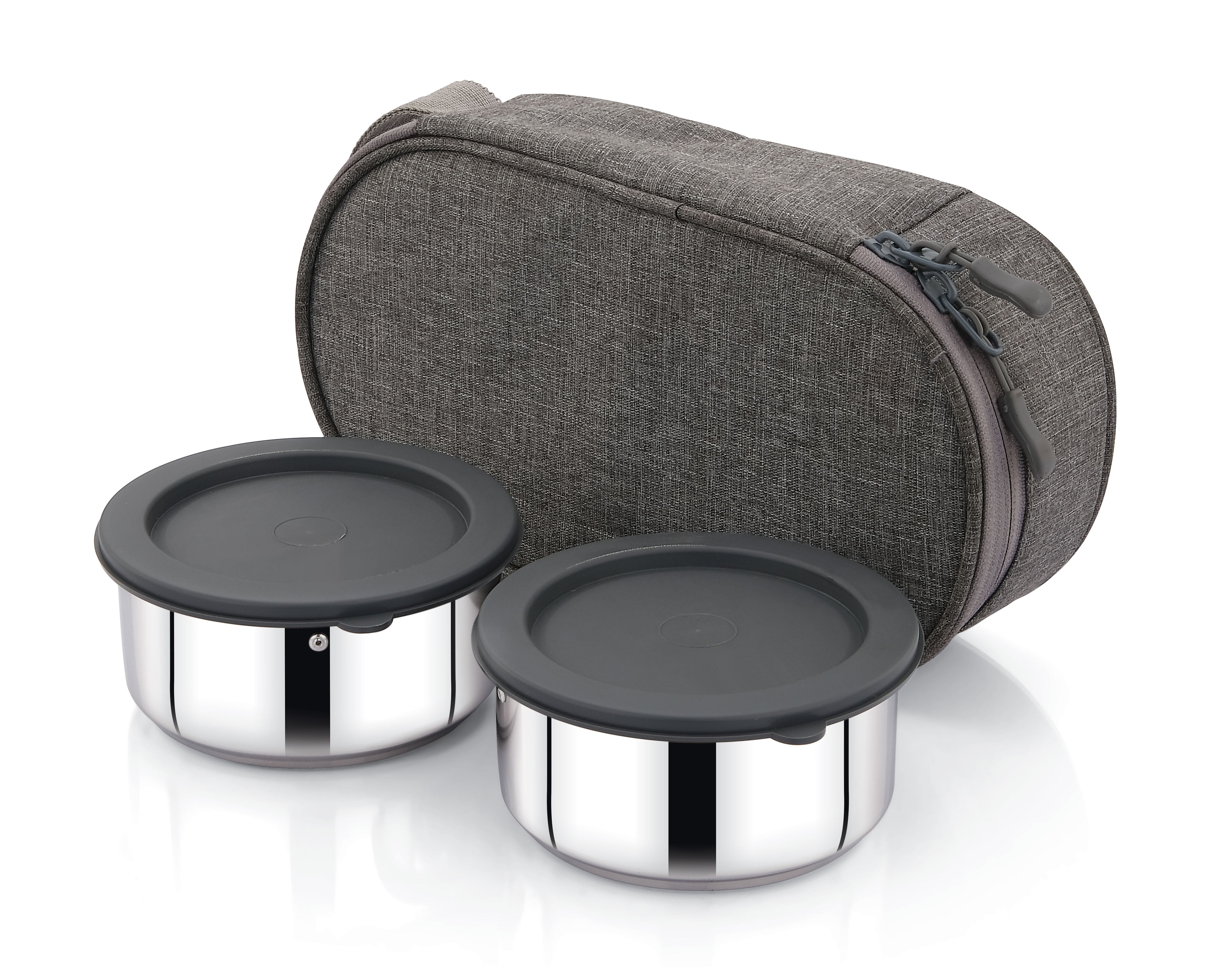Praylady Lunchmate 300x2 | Stainless Steel 2-Container Insulated Lunch Box with Food-Grade Silicone Lid | Leak-Proof, Hot & Cold Tiffin with Bag | Keeps Food Fresh & Warm