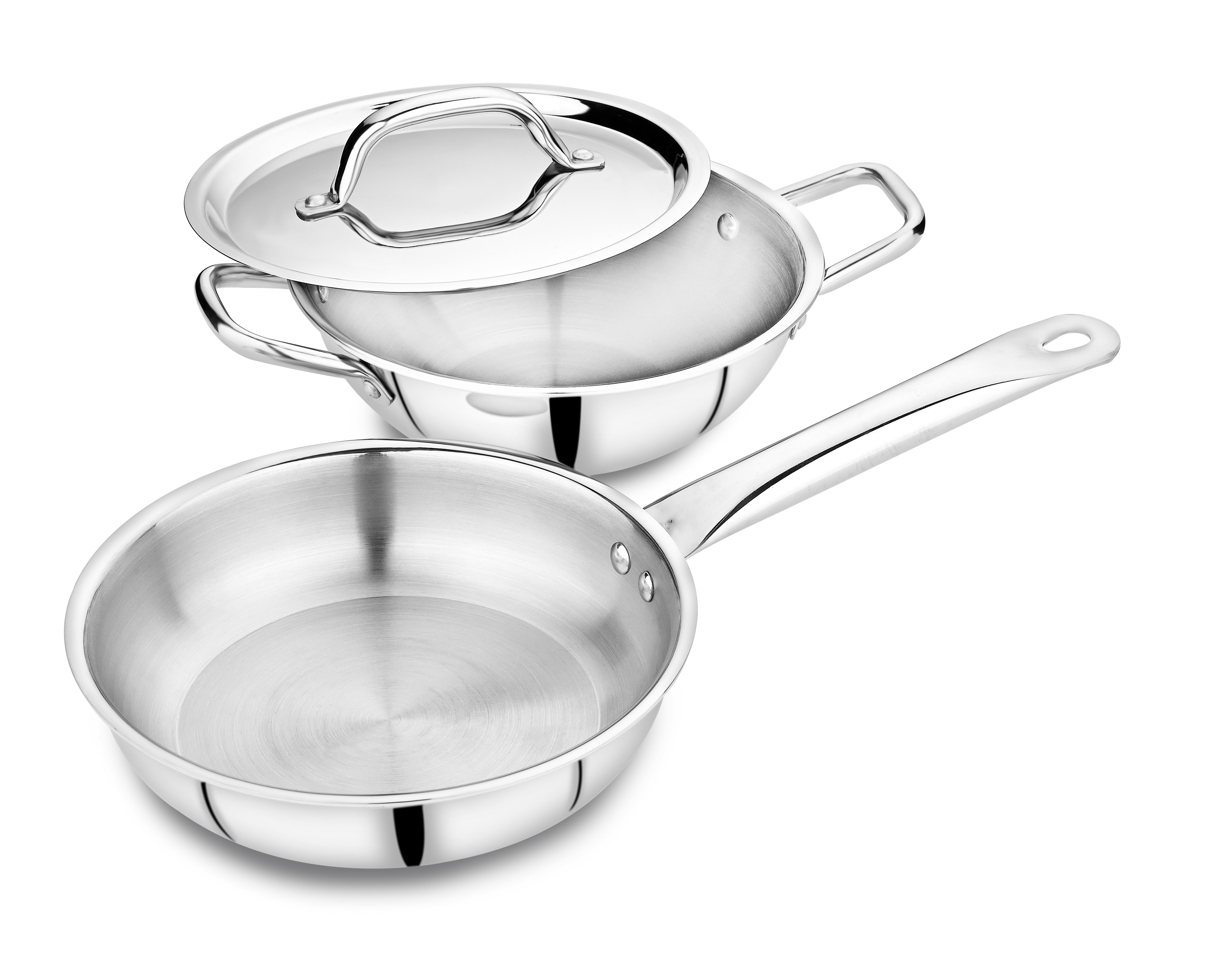 Triplus Aura 3-Piece Tri-Ply Stainless Steel Cookware Gift Set – 20cm Kadai, 20cm-1.7ltr | Frying Pan with Common Lid | Naturally Non-Stick, Superior Heat Distribution, Elegant Gift Choice