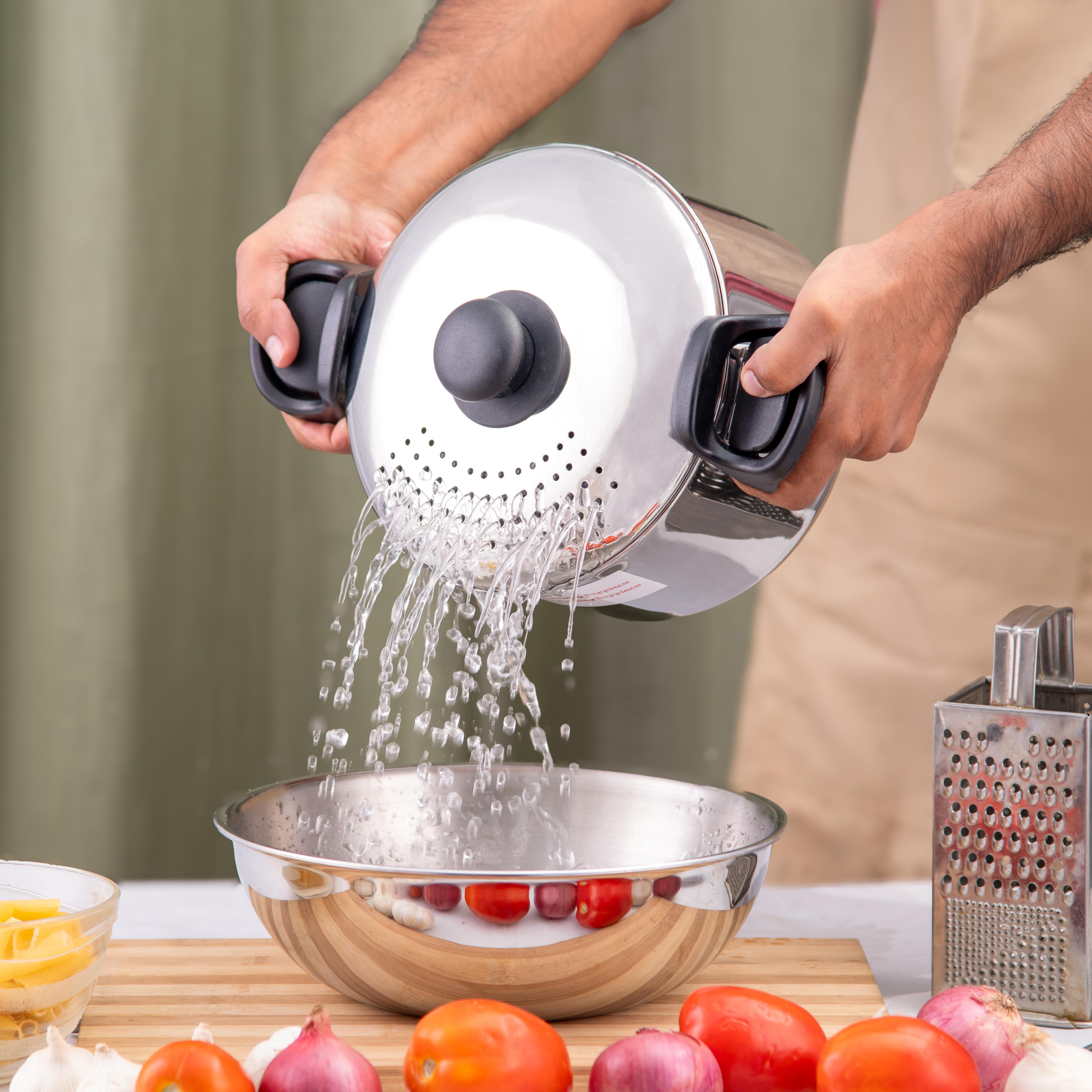 Straining Rice Water Buy Rice Strainer Pot with Glass Lid Online at PrayLady | High Quality ...