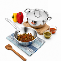 Praylady Triplus Triply Stainless Steel Cookware Set – 3 Pieces (Fry Pan + Kadai/Casserole + Lid) | Induction Base