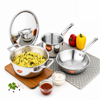 Praylady Triplus Triply Stainless Steel Cookware Set – 4 Pieces (Fry Pan + Tadka Pan + Kadai/Casserole + Lid) | Induction Base