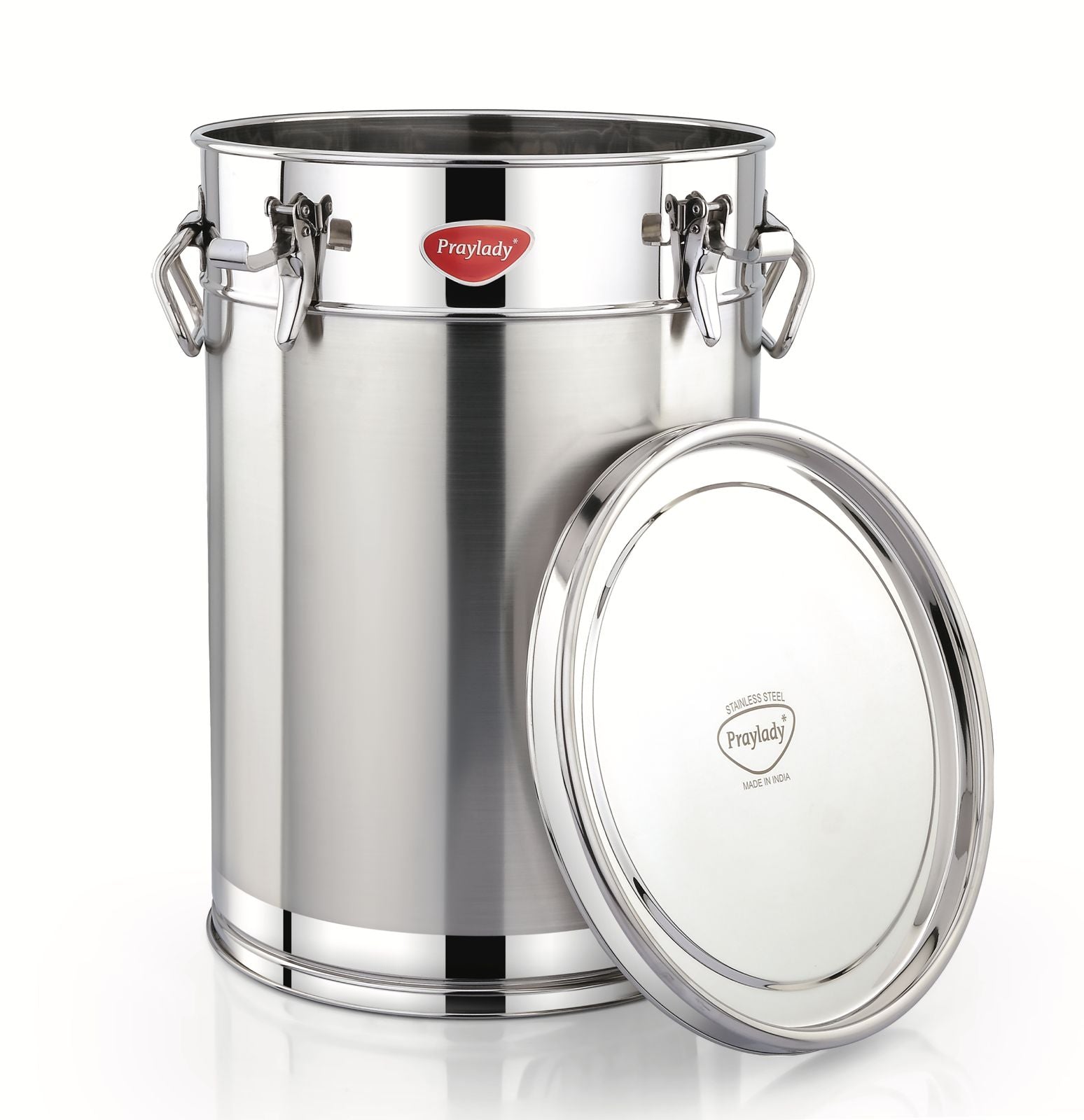 Praylady Stainless Steel Airtight & Leak-Proof Storage Drum with Lid – Unique Locking System | Food-Grade Container for Grains, Rice, Flour, Pulses & Water (10L–100L)