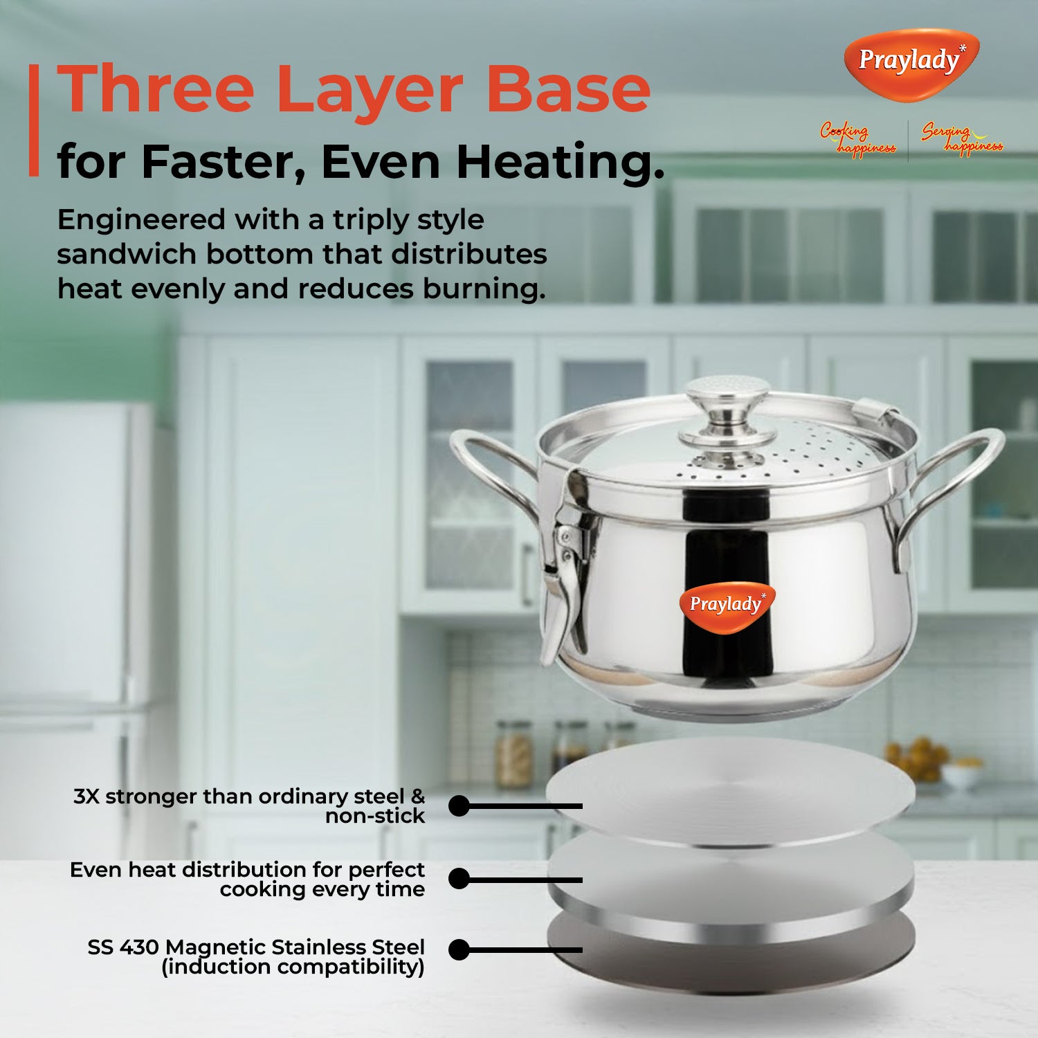 Baby Boss 3L Stainless Steel Strainer Pot with Lock – 18 cm Pasta, Rice & Vegetable Cooking Pot with Induction Base