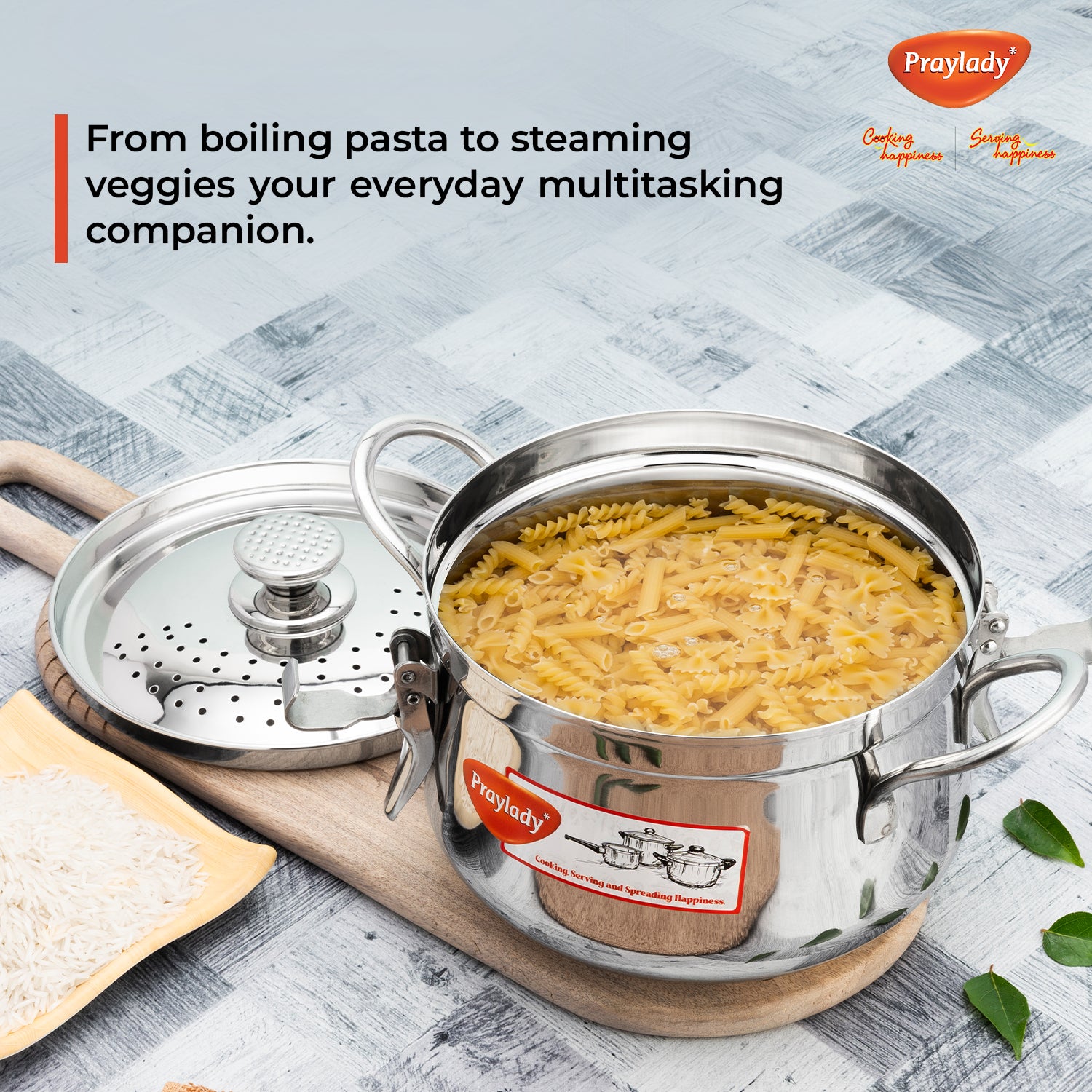 Baby Boss 3L Stainless Steel Strainer Pot with Lock – 18 cm Pasta, Rice & Vegetable Cooking Pot with Induction Base