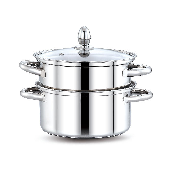 stainless steel 2-tier steamer with glass lid