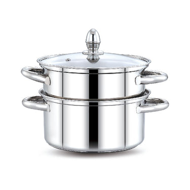 stainless steel 2-tier steamer with glass lid