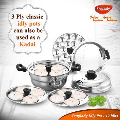3-ply Classic Idli Pot Stainless Steel