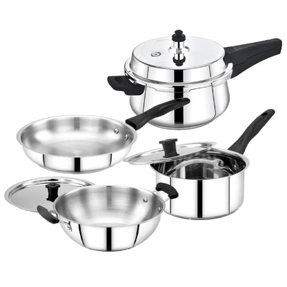 5 Pcs Pots cookware set + Neo belly pressure cooker